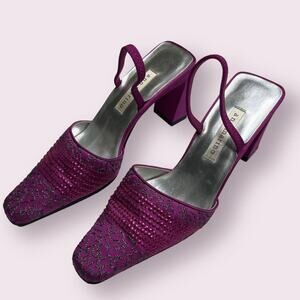 Ann Marino Vintage 90s Fairycore Whimsygoth Embellished Slingback Chunky Heels